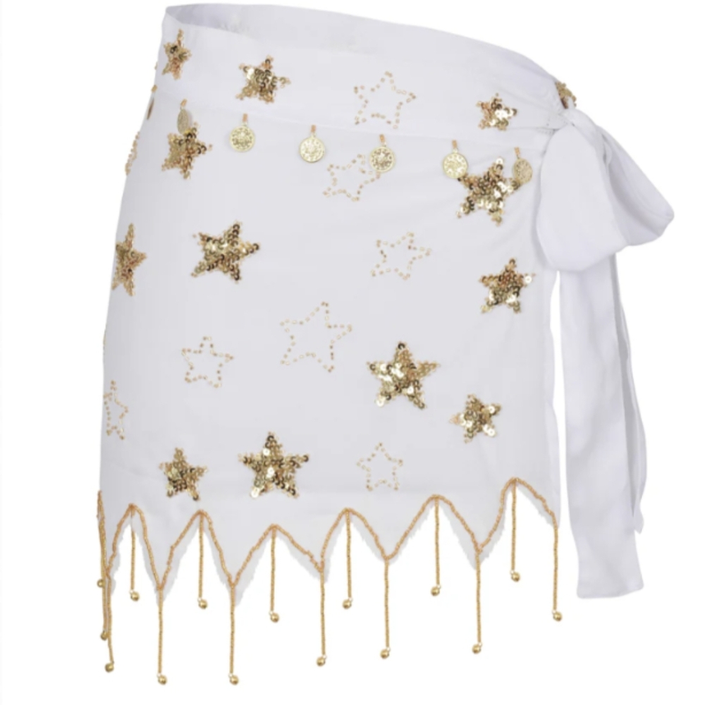 Her Pony PEONY BEADED PIXIE TIE SKIRT WHITE/GOLD - NWT